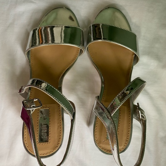 Silver Metallic Block Heel Sandals - Picture 6 of 6